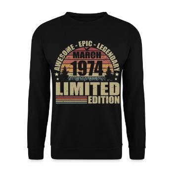 Vintage März 1974 Jubiläum – März 1974 - Unisex Pullover - Schwarz - Vorne - Alina (178cm) & Michal (187cm)