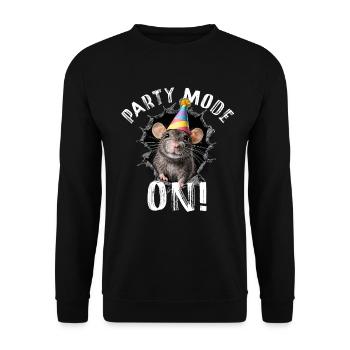 Mode fête : activé ! – Illustration drôle de souris de fête - Sweat-shirt Unisexe - noir - Devant - Alina (178cm) & Michal (187cm)