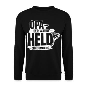 Opa Der Wahre Held Ohne Umhang - Unisex Pullover - Schwarz - Vorne - Alina (178cm) & Michal (187cm)