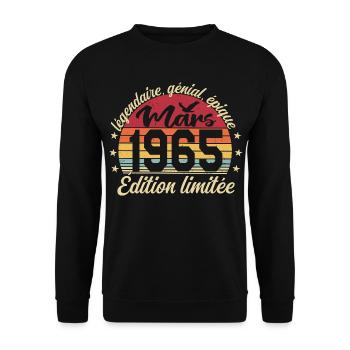 Mars 1965 61 ans Cadeau Anniversaire Mars 1965 - Sweat-shirt Unisexe - noir - Devant - Alina (178cm) & Michal (187cm)