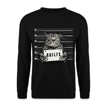 Grimmiger Kater – Mugshot Guilty Design - Unisex Pullover - Schwarz - Vorne - Alina (178cm) & Michal (187cm)