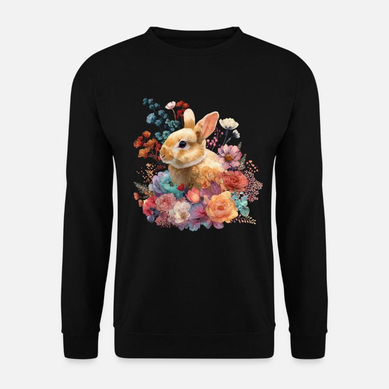 Bunny Rabbit Flowers Floral - Unisex Sweatshirt - black