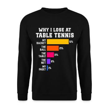 Tischtennis: Warum ich beim Tischtennis verliere - Unisex Pullover - Schwarz - Vorne - Alina (178cm) & Michal (187cm)