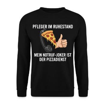 Rentner Notruf Pizzadienst - Unisex Pullover - Schwarz - Vorne - Alina (178cm) & Michal (187cm)