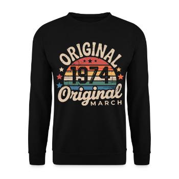 Geboren im März 1974, Ausgabe 1974, Vintage März 1974 - Unisex Pullover - Schwarz - Vorne - Alina (178cm) & Michal (187cm)