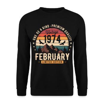 Février 1974 Anniversaire Vintage Février 1974 - Sweat-shirt Unisexe - noir - Devant - Alina (178cm) & Michal (187cm)