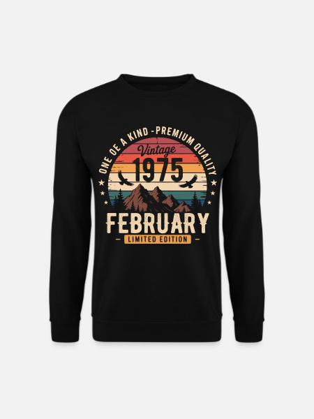 Februar 1975 Vintage-Jahrestag Februar 1975 - Unisex Pullover - Schwarz