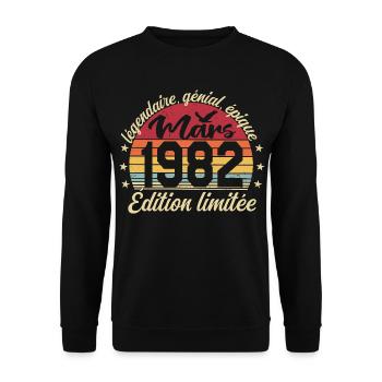 Mars 1982 44 ans Cadeau Anniversaire Mars 1982 - Sweat-shirt Unisexe - noir - Devant - Alina (178cm) & Michal (187cm)