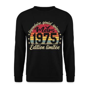 März 1975 51 Jahre Geburtstagsgeschenk März 1975 - Unisex Pullover - Schwarz - Vorne - Alina (178cm) & Michal (187cm)