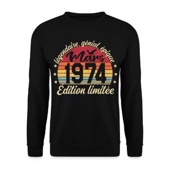 Mars 1974 52 ans Cadeau Anniversaire Mars 1974 - Sweat-shirt Unisexe - noir - Devant - Alina (178cm) & Michal (187cm)