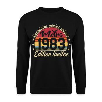 Mars 1983 43 ans Cadeau Anniversaire Mars 1983 - Sweat-shirt Unisexe - noir - Devant - Alina (178cm) & Michal (187cm)