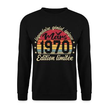 Mars 1970 56 ans Cadeau Anniversaire Mars 1970 - Sweat-shirt Unisexe - noir - Devant - Alina (178cm) & Michal (187cm)