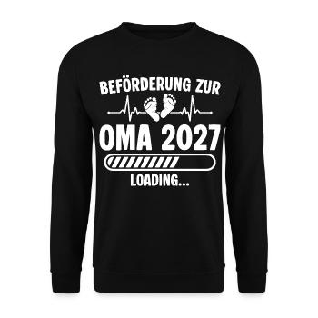 Schwangerschaft Ankündigen Werdende Oma 2027 - Unisex Pullover - Schwarz - Vorne - Alina (178cm) & Michal (187cm)
