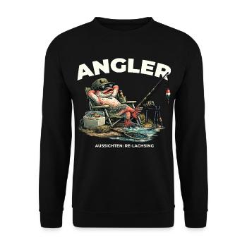 Angeln Re Lachs lustiger Spruch Angler Geschenk - Unisex Pullover - Schwarz - Vorne - Alina (178cm) & Michal (187cm)
