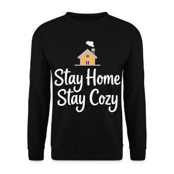 Stay Home Stay Cozy Haus Gemütlichkeit - Unisex Pullover - Schwarz - Vorne - Alina (178cm) & Michal (187cm)