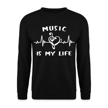 Music is my life - clef - heart - Unisex Sweatshirt - black - Front - Alina (178cm) & Michal (187cm)