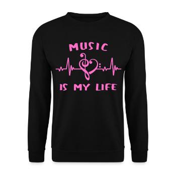 La musique, c’est ma vie - clef heart beats - Sweat-shirt Unisexe - noir - Devant - Alina (178cm) & Michal (187cm)