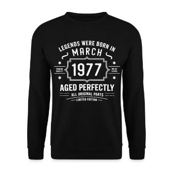 Legendary since March 49, 1977 Birthday March 1977 - Unisex Sweatshirt - black - Front - Alina (178cm) & Michal (187cm)