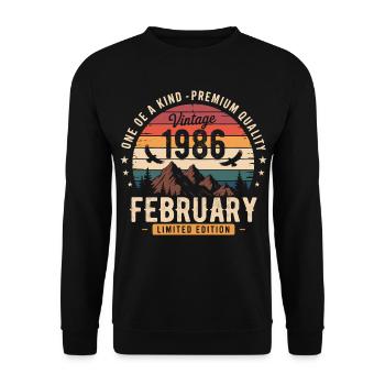 Février 1986 Anniversaire Vintage Février 1986 - Sweat-shirt Unisexe - noir - Devant - Alina (178cm) & Michal (187cm)