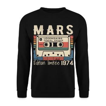Anniversaire 1974 Mars 1974 né en Mars 1974 - Sweat-shirt Unisexe - noir - Devant - Alina (178cm) & Michal (187cm)