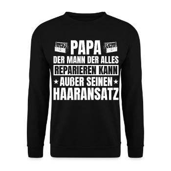 Papa artisan avec une ligne de cheveux chauve : drôle de dicton - Sweat-shirt Unisexe - noir - Devant - Alina (178cm) & Michal (187cm)