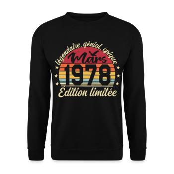 Mars 1978 48 ans Cadeau Anniversaire Mars 1978 - Sweat-shirt Unisexe - noir - Devant - Alina (178cm) & Michal (187cm)
