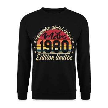 March 1980 46 Years Birthday Gift March 1980 - Unisex Sweatshirt - black - Front - Alina (178cm) & Michal (187cm)