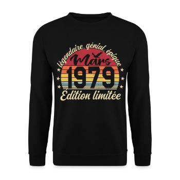 Mars 1979 47 ans Cadeau Anniversaire Mars 1979 - Sweat-shirt Unisexe - noir - Devant - Alina (178cm) & Michal (187cm)