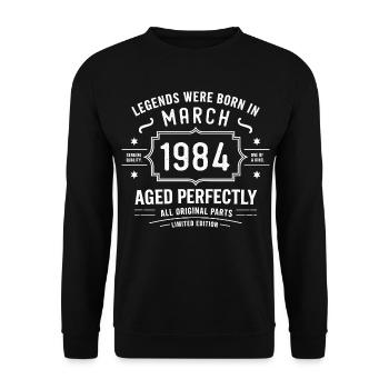 Legendary since March 42, 1984 Birthday March 1984 - Unisex Sweatshirt - black - Front - Alina (178cm) & Michal (187cm)