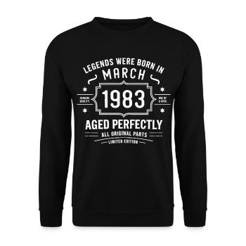 Légendaire depuis le 43 mars 1983 Anniversaire mars 1983 - Sweat-shirt Unisexe - noir - Devant - Alina (178cm) & Michal (187cm)