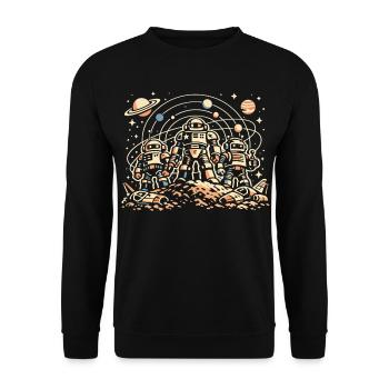 Mondboden Astronauten Roboter Trio - Unisex Pullover - Schwarz - Vorne - Alina (178cm) & Michal (187cm)
