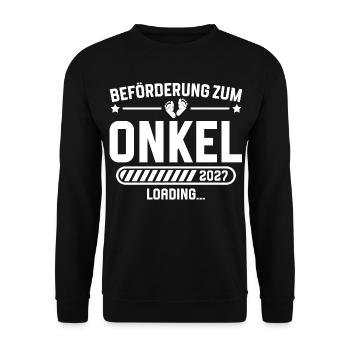 Werdender Onkel 2027 Schwangerschaft Ankündigen - Unisex Pullover - Schwarz - Vorne - Alina (178cm) & Michal (187cm)