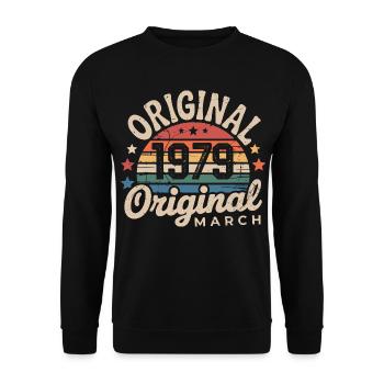 Geburtstags-März 1979 Limitierte Ausgabe Retro-März - Unisex Pullover - Schwarz - Vorne - Alina (178cm) & Michal (187cm)