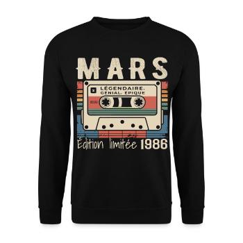 Geburtstag 1986 März 1986 geboren im März 1986 - Unisex Pullover - Schwarz - Vorne - Alina (178cm) & Michal (187cm)