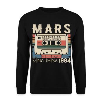 Geburtstag 1984 März 1984 geboren im März 1984 - Unisex Pullover - Schwarz - Vorne - Alina (178cm) & Michal (187cm)