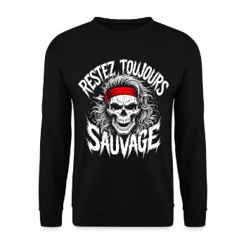 Restez Sauvage Skull - Sweat-shirt Unisexe - noir - Devant - Alina (178cm) & Michal (187cm)