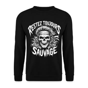 Crâne Bandana Restez Sauvage Skull - Sweat-shirt Unisexe - noir - Devant - Alina (178cm) & Michal (187cm)