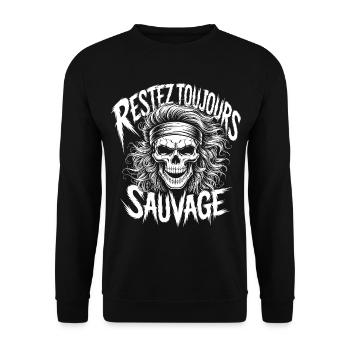 Bleib wild Immer Schädel - Unisex Pullover - Schwarz - Vorne - Alina (178cm) & Michal (187cm)