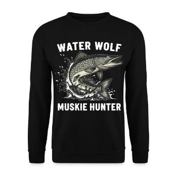 Angeln auf Flusswolfsfisch Aquatic Muskie - Unisex Pullover - Schwarz - Vorne - Alina (178cm) & Michal (187cm)