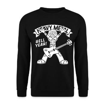 Heavy Metal Hero mit Gitarre - Unisex Pullover - Schwarz - Vorne - Alina (178cm) & Michal (187cm)