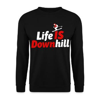 Life is Downhill Skifahren Wintersport Berge - Unisex Pullover - Schwarz - Vorne - Alina (178cm) & Michal (187cm)