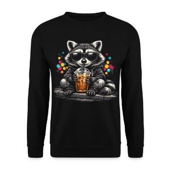 Waschbär Trinkt Eiskaffee Süß Niedlich - Unisex Pullover - Schwarz - Vorne - Alina (178cm) & Michal (187cm)