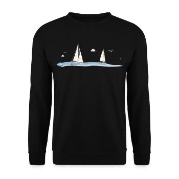 Sailboats Watercolor – Maritime Motif Sea - Unisex Sweatshirt - black - Front - Alina (178cm) & Michal (187cm)