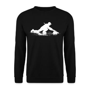 Curling Spieler Wintersport Eisstockschießen - Unisex Pullover - Schwarz - Vorne - Alina (178cm) & Michal (187cm)