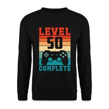 50. Geburtstag Level 50 Complete 50 Jahre Gamer - Unisex Pullover - Schwarz - Vorne - Alina (178cm) & Michal (187cm)