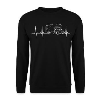 Wohnmobil Herzschlag EKG Camping Lineart Motiv - Unisex Pullover - Schwarz - Vorne - Alina (178cm) & Michal (187cm)