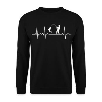 Angler Heartbeat ECG Fishing Lineart Motif - Unisex Sweatshirt - black - Front - Alina (178cm) & Michal (187cm)