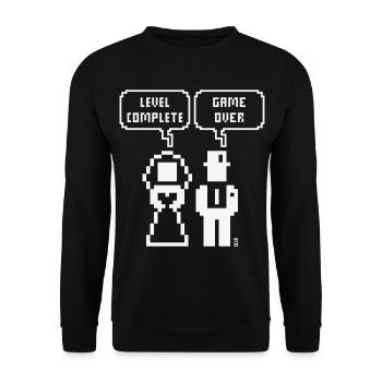 Level Complete – Game Over (JGA / Pixel / Bold W) - Unisex Sweatshirt - black - Front - Alina (178cm) & Michal (187cm)