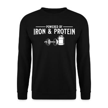 Propulsés par le fer et les protéines - Conception de salles de sport - Sweat-shirt Unisexe - noir - Devant - Alina (178cm) & Michal (187cm)