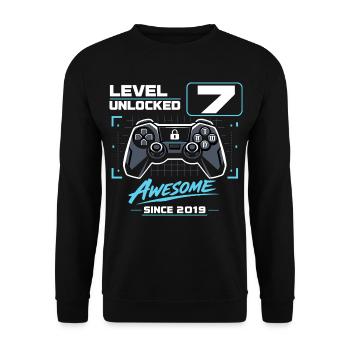 Level 7 Unlocked Gaming Geschenk Jungen - Unisex Pullover - Schwarz - Vorne - Alina (178cm) & Michal (187cm)